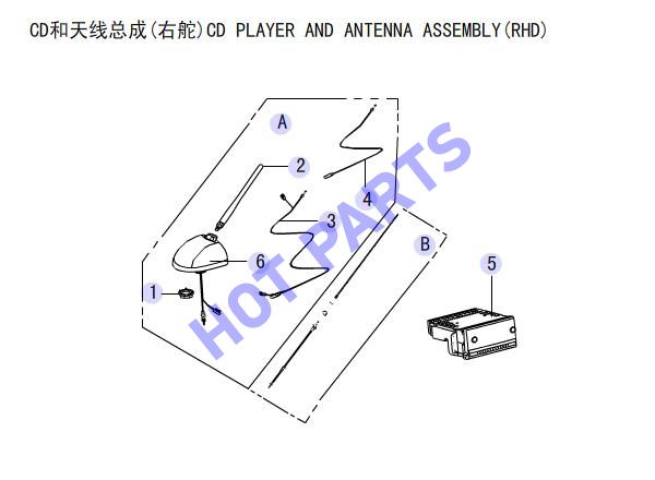 CD PLAYER AND ANTENNA ASSEMBLY(RHD)